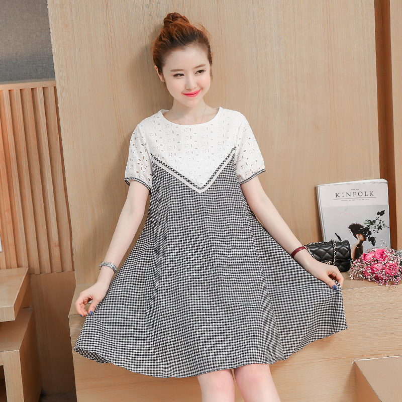 蔚缇孕妇装夏装韩版蕾丝短袖时尚大码夏拼接孕妇裙