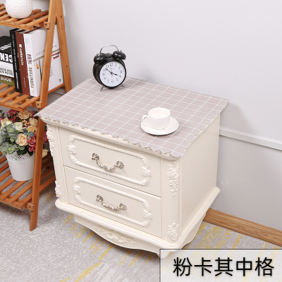 家柏饰(CORATED)床头柜盖布防水防油免洗北欧家用防尘罩套卧室床头盖巾冰箱防尘布 粉卡其中格 50*50cm