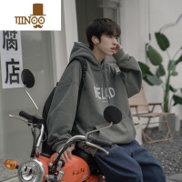YANXU禾子男女加绒卫衣连帽宽松字母印花潮牌套头衫情侣装外套