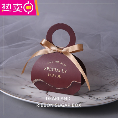喜糖盒礼盒装包装结婚糖袋糖盒糖果婚礼创意专用盒子ins风FENGHOU红色肌理大号可装烟（香槟丝带）20个装