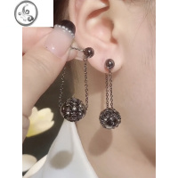 JiMi高级感黑钻球银针耳钉两戴款幸运球流苏耳环女轻奢气质复古耳饰潮