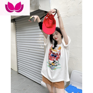 七斓韩版开叉休闲短袖T恤女装春季2023新款白色宽松设计感中长款上衣 白色 均码