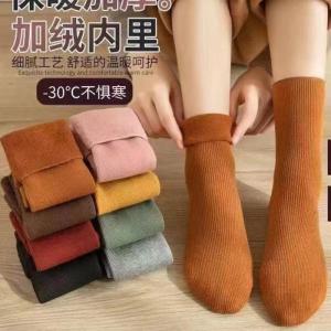 袜子女韩版中筒加绒雪地袜长筒袜保暖冬季加厚袜