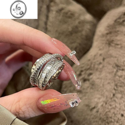 JiMi闪亮锆石几何戒指女时尚气质多层线条开口指环ins风网红食指戒潮