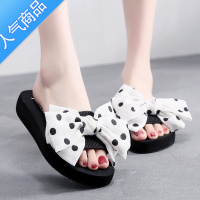 SUNTEK中高跟人字拖女夏防滑厚底沙滩鞋甜美蝴蝶结外穿坡跟凉拖鞋女