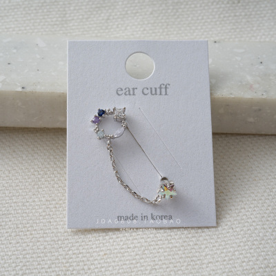 jda韩国彩钻叶子圈形双头链式时尚别致小耳骨钉螺丝拧的圆形堵送女朋友老婆情人节七夕生日礼物