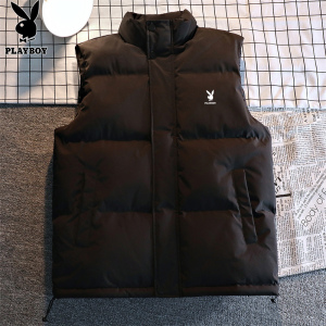 花花公子马甲男士2024年冬季新款加绒保暖休闲宽松纯色立领上衣男