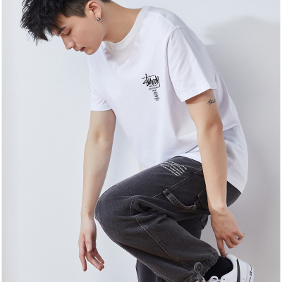 [1折价22.9元,叠加优惠券]唐狮春夏新款短袖T恤男纯棉宽松潮流纯色字母印花学生风打底