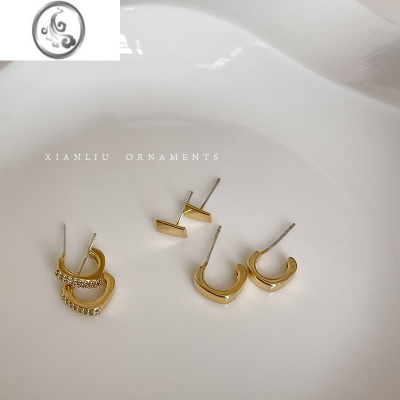 JiMi精致小巧镶钻方块耳钉2023年新款潮套装耳环女小众设计感高级耳饰