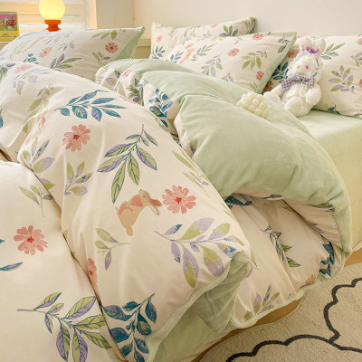 冬季牛奶珊瑚绒床上四季学生宿舍四件套2026新款床单被套床笠床品_555