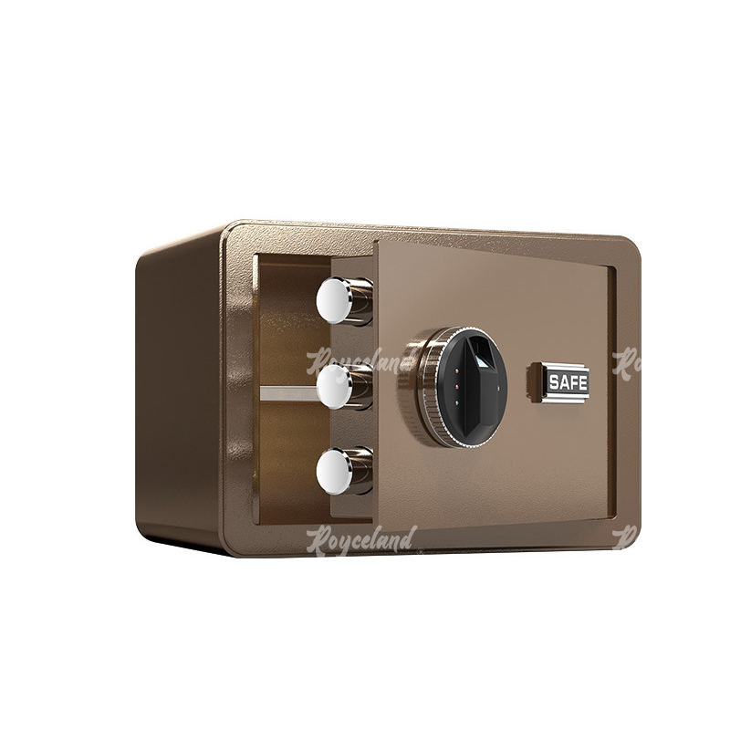 洛诗莲LSL40618094小型保险柜密码保险箱全钢防盗保管箱 25cm咖色指纹密码款