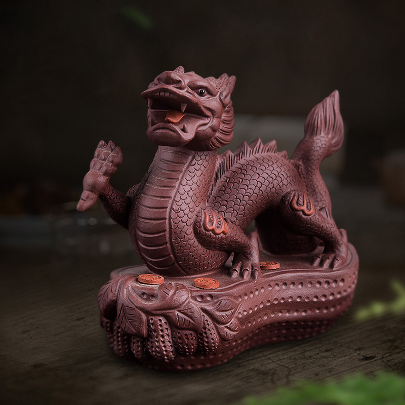 凯斯唯嘉 宜兴紫砂龙茶宠摆件精品可养名家手工生肖龙茶玩茶具配件