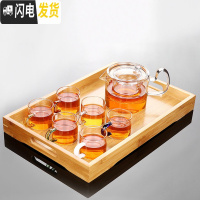 三维工匠透明玻璃茶具套装家用简约现代日式功夫茶杯可高温红茶喝茶泡茶壶 倾耳壶彩杯7件套+竹木托盘