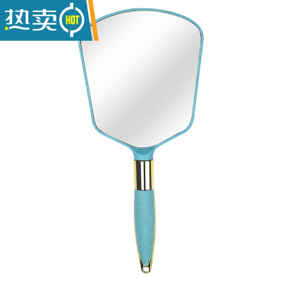 敬平欧式复古手柄化妆镜手拿手持美容院简约镜子便携随身纹绣用品工具 欧式方形镜子-湖蓝便携式用镜