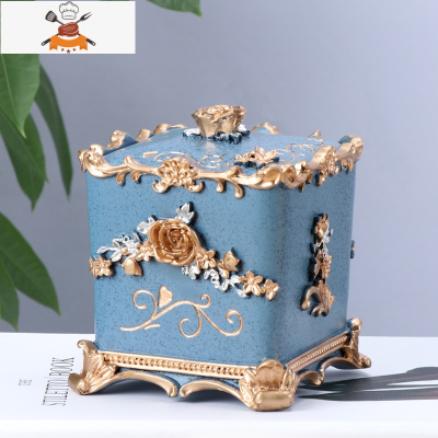 欧式牙签盒收纳盒创意牙签筒 客厅家用收纳整理 敬平 贵族玫瑰棉签盒蓝金