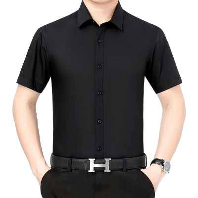 罗曼阿玛尼男士短袖衬衫官方旗舰店2021夏季新品立领纯色气质职业衬衫修身中年纯棉舒适爸爸装中青年大码男装