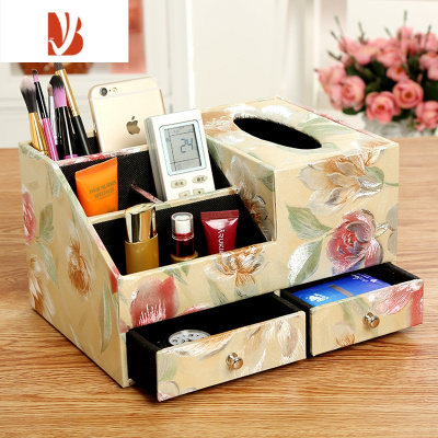 三维工匠多抽屉纸巾盒桌面遥控器收纳盒居家抽纸盒创意纸抽盒化妆品盒 抽屉-牡丹花卉