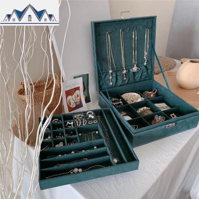 复古墨绿超大容量麂皮绒布首饰盒耳饰项链首饰发圈耳钉戒指收纳盒 三维工匠