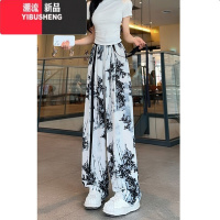 YIBUSHENG冰丝凉凉裤防晒休闲减龄直筒裤女季薄款碎花印花飘带阔腿阔腿裤