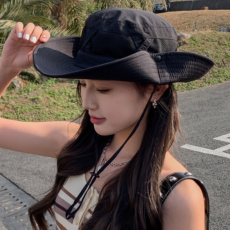 夏季遮阳渔夫帽大帽檐登山露营太阳帽男新款户外防紫外线遮阳帽子