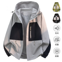 男装春秋季新款连帽休闲百搭拼色日常登山服复古美式潮牌风衣外套