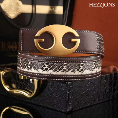 赫泽琼斯HEZZJONES原创手工蟒蛇皮皮带新款真皮男士腰带绅士商务休闲艺术品皮带