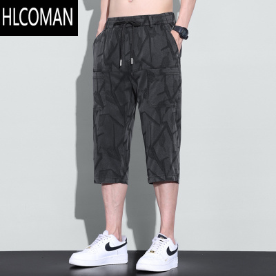 HLCOMAN冰丝七分裤子男士夏季薄款潮牌宽松直筒五分中裤运动休闲短裤男款