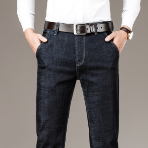 金盾(KIN DON)秋冬厚款男士牛仔裤男天丝宽松直筒弹力浅色商务休闲长裤男