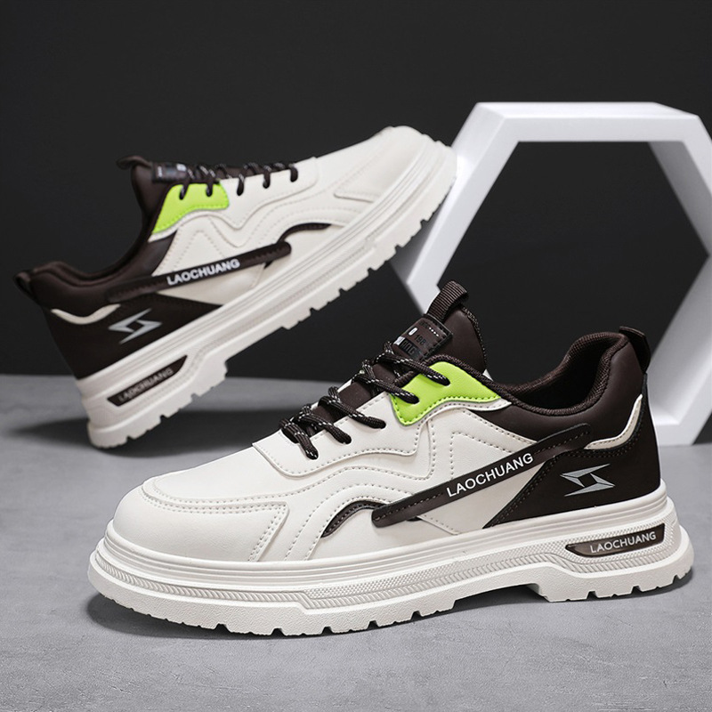 皮革拼接秋季新款厚底增高马丁鞋时尚复古英伦风低帮机车运动男鞋