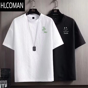 HLCOMAN夏季国风男装短袖t恤薄款速干潮流百搭宽松圆领衣服休闲T恤短袖男