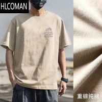 HLCOMAN简约潮流港风美式复古宽松短袖圆领T恤男夏季痞帅气