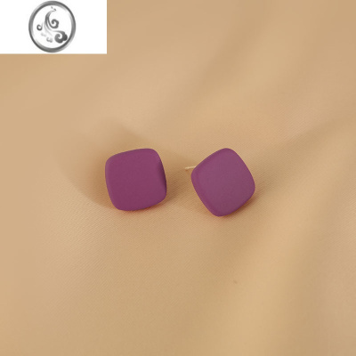 JiMi「乌梅子酱」夏季哑光紫色耳钉925银针耳环高级感方形耳饰
