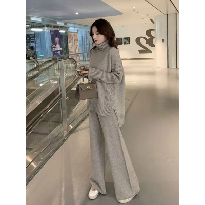 语娄大码女装秋冬装洋气减龄心机套装胖妹妹显瘦气质毛衣阔腿裤两件套2021大码女装
