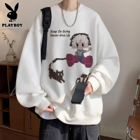 花花公子卡通圆领卫衣男士秋冬季新款潮牌长袖t恤美式宽松上衣服