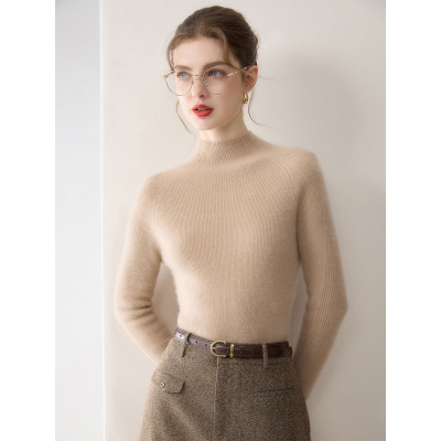 一线成衣羊绒衫女半高领全山羊绒插肩袖修身秋冬保暖内搭毛衣