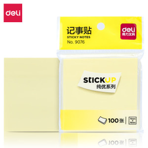得力(deli)100张便利贴76*76mm备忘便签易撕好贴粘贴牢固优事贴方形记事贴(黄)9076