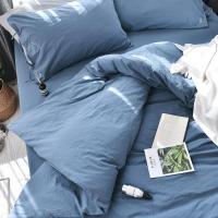 美帮汇水洗棉四件套简约色全棉全棉1.8m双人床单被套三件套床上用品