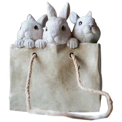 家柏饰(CORATED)树脂小白兔子装饰收纳摆件花盆花器花篮口袋多肉创意品