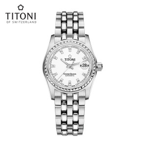 Titoni瑞士梅花表宇宙系列凸镜日历夜光自动机械手表女表729S-307 729S-307