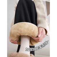 加绒黑色裤子女秋冬季加厚小个子冬天羊羔绒休闲阔腿运动卫裤