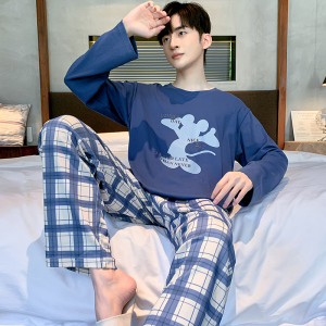 纯棉睡衣男士春秋款长袖休闲秋冬青少年大码可外穿家居服套装