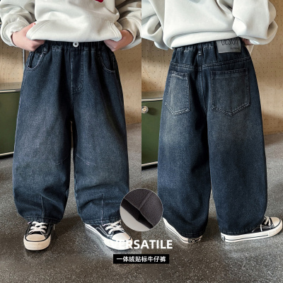 童酷男童冬季新款韩版宽松宝宝休闲裤贴标一体绒儿童牛仔裤潮