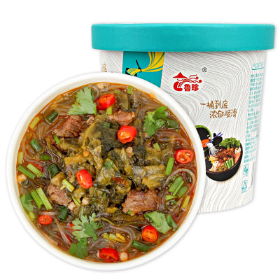 鲁珍粉大侠酸菜牛肉粉100g*6桶酸辣粉冲泡即食自助懒人方便速食粉丝