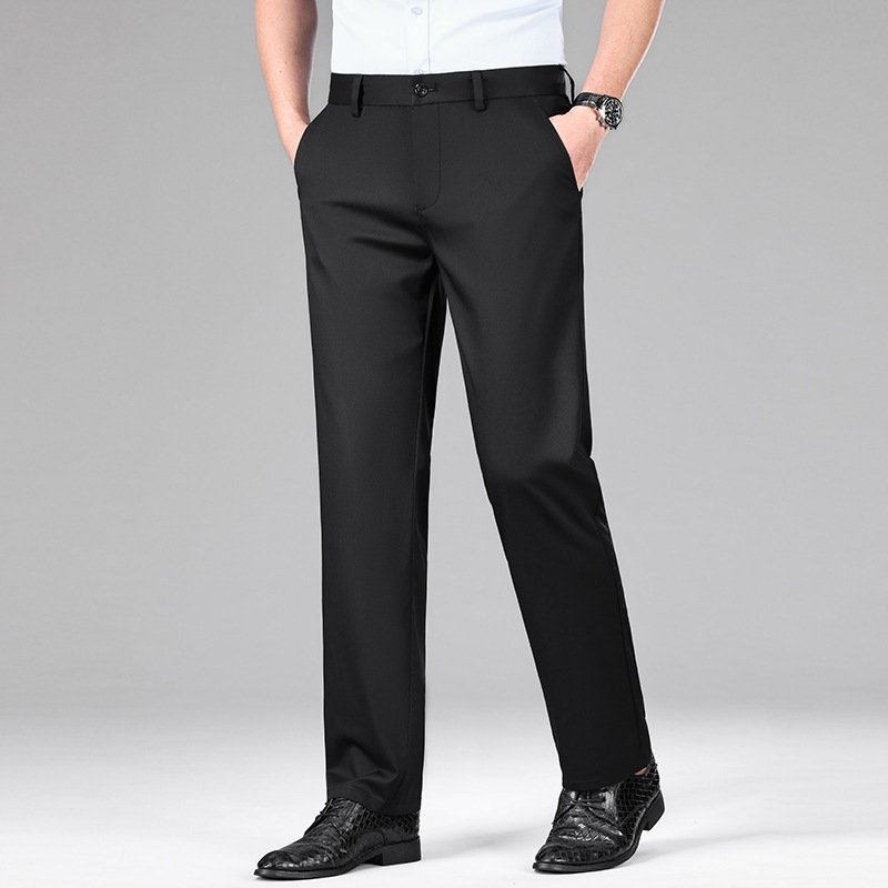 直筒西裤男士休闲裤百搭弹力时尚新款桑蚕丝春夏黑色藏青棉小脚裤