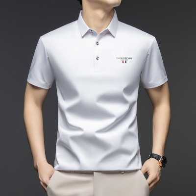夏季薄款男polo衫冰丝透气含蚕丝亚麻T恤宽松休闲短袖男装上衣潮