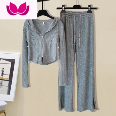 七斓慵懒风运动炸街套装女2022秋季新款连帽长袖上衣休闲裤时尚套