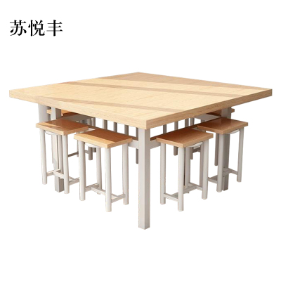苏悦丰餐桌学校食堂小吃店快餐桌椅饭堂橡木色方桌1200*1200*750含椅
