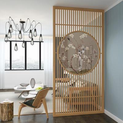 新中式屏风隔断客厅布艺玄关办公简约现代实木顶天立地座屏入户 樟子松全镂空100*240cm 整装