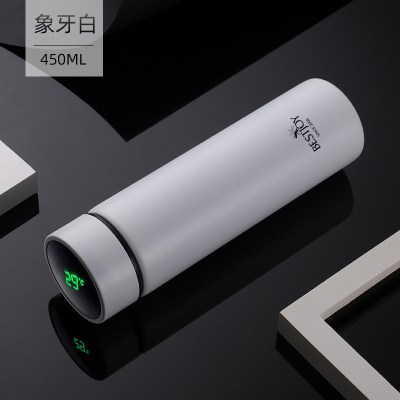 富光(FGA)智能316不锈钢保温杯男女学生测温茶杯便携温度显示水杯子450ml白色（显温）