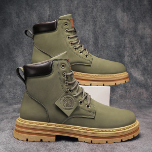 秋冬年马丁靴男款高帮工装靴英伦风增高厚底皮革防水男士短靴